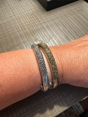 Lucky Brand - 2 Bangle Bracelets Sparkling Pavé Silver and Gold-Tone